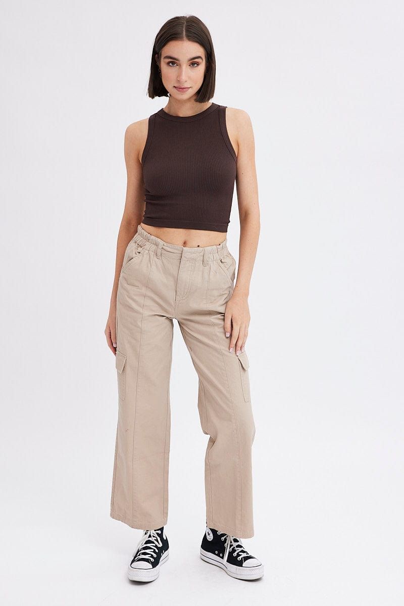 Brown Tank Top Crew Neck Seamless sold by Ally Fashion product image thumbnail 2