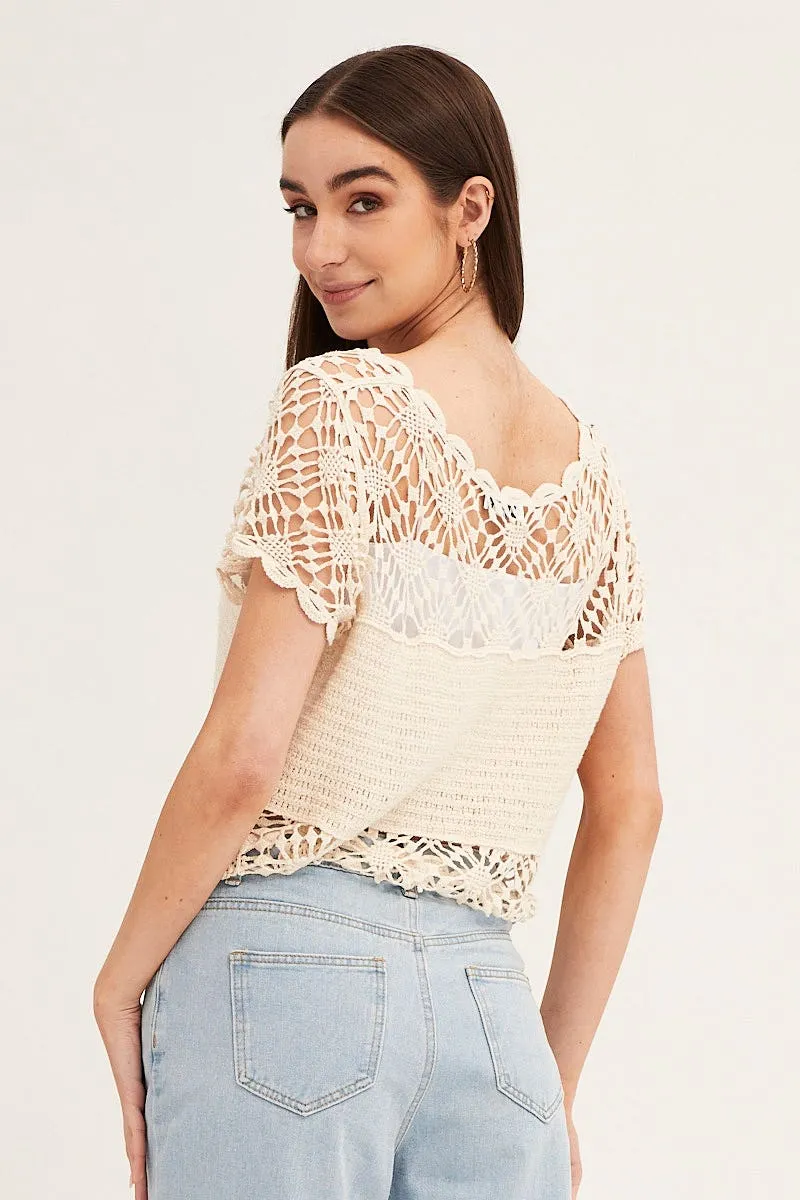 Beige Crochet Cardigan Short Sleeve Tie Up sold by Ally Fashion product image thumbnail 5