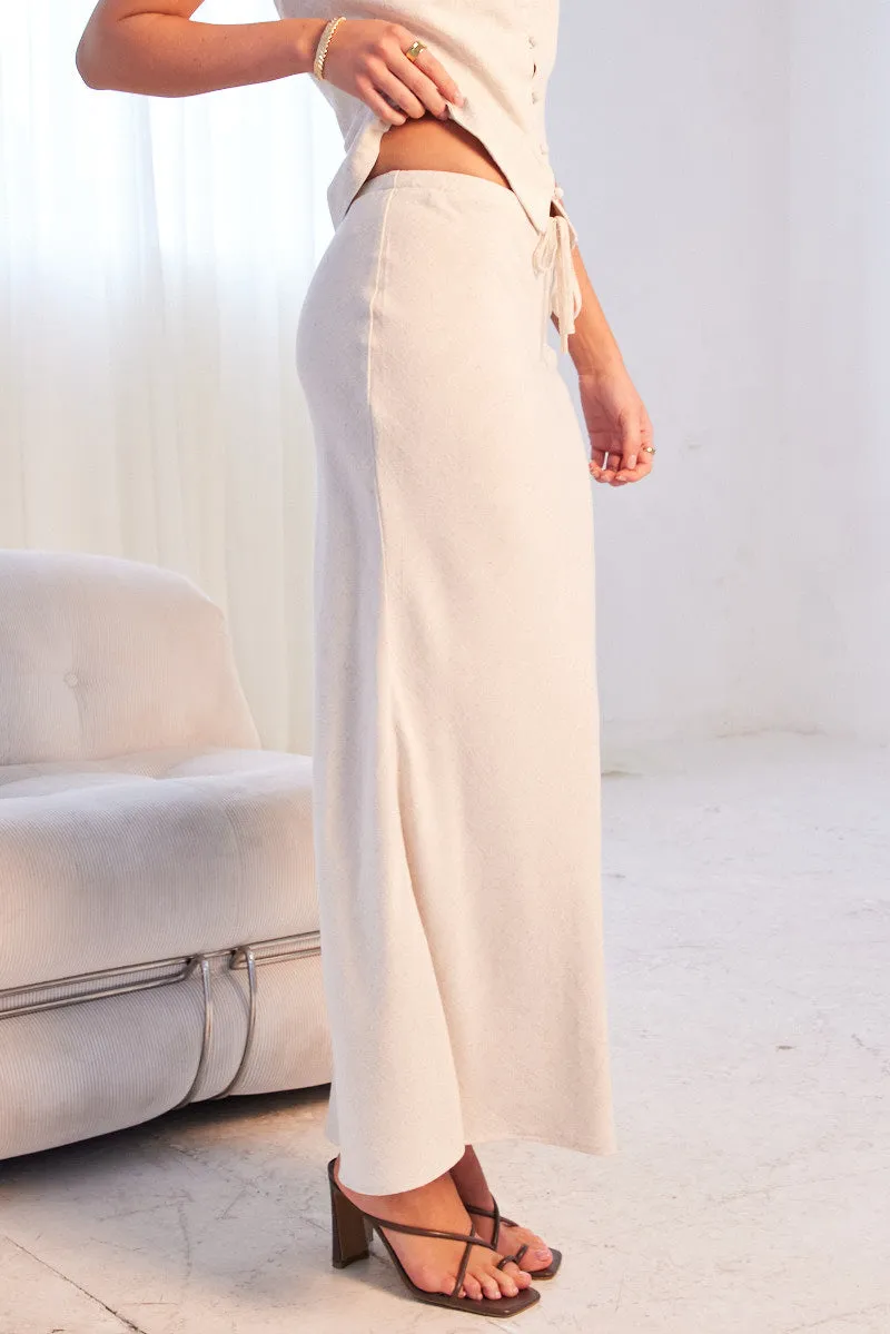 Beige Slip Skirt Midi Linen Blend sold by Ally Fashion product image thumbnail 4