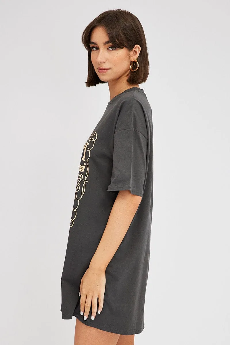 Black Graphic T Dress Short Sleeve sold by Ally Fashion product image thumbnail 4