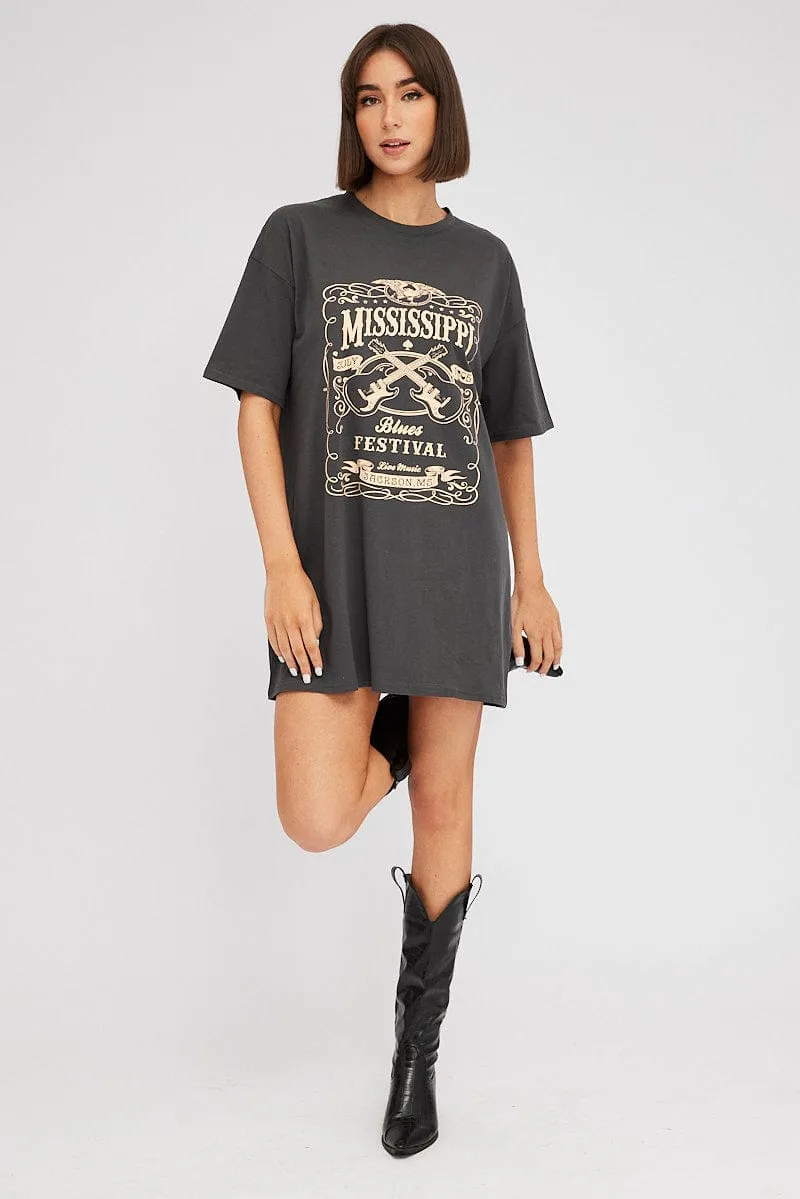Black Graphic T Dress Short Sleeve sold by Ally Fashion product image thumbnail 2