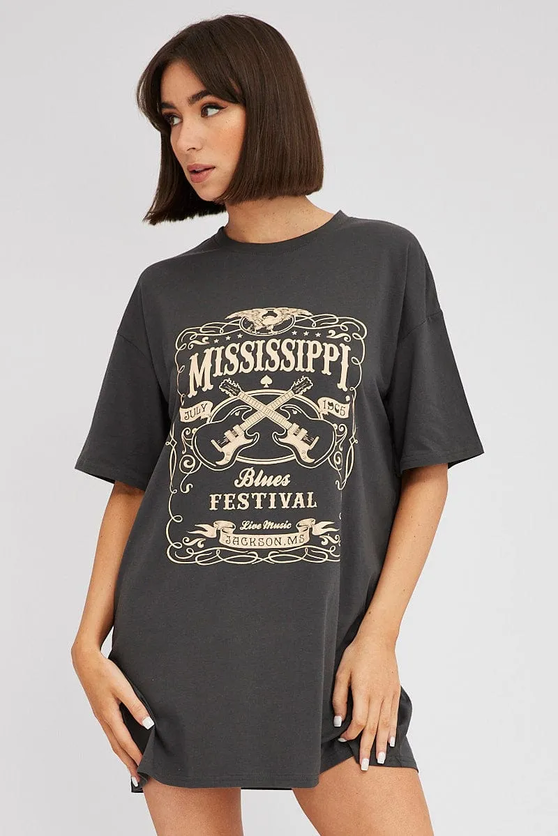 Black Graphic T Dress Short Sleeve sold by Ally Fashion product image thumbnail 3