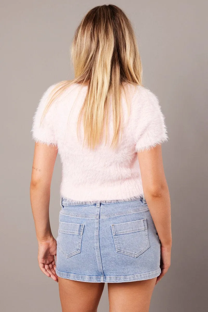 Pink Fluffy Knit Top Short Sleeve Crop sold by Ally Fashion product image thumbnail 5
