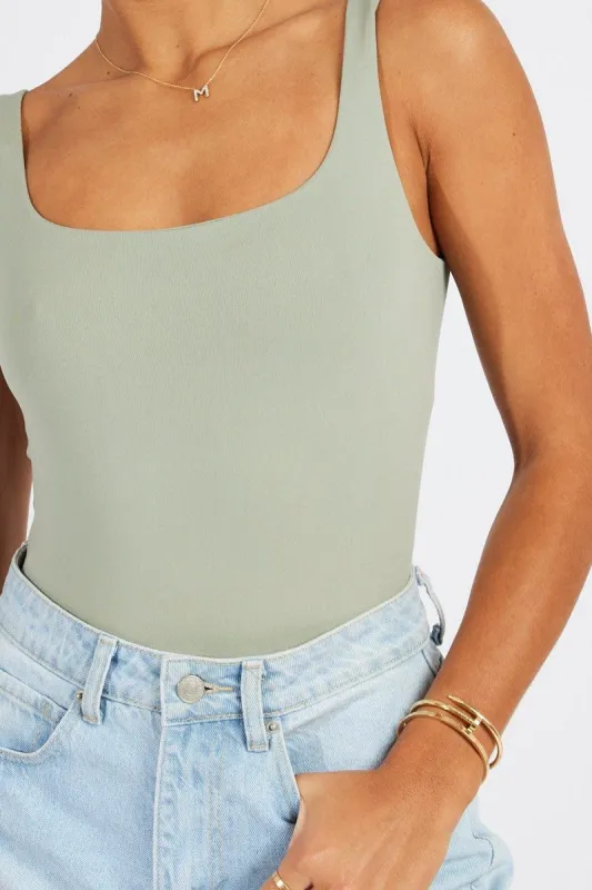 Green Bodysuit Scoop Neck Seamless sold by Ally Fashion