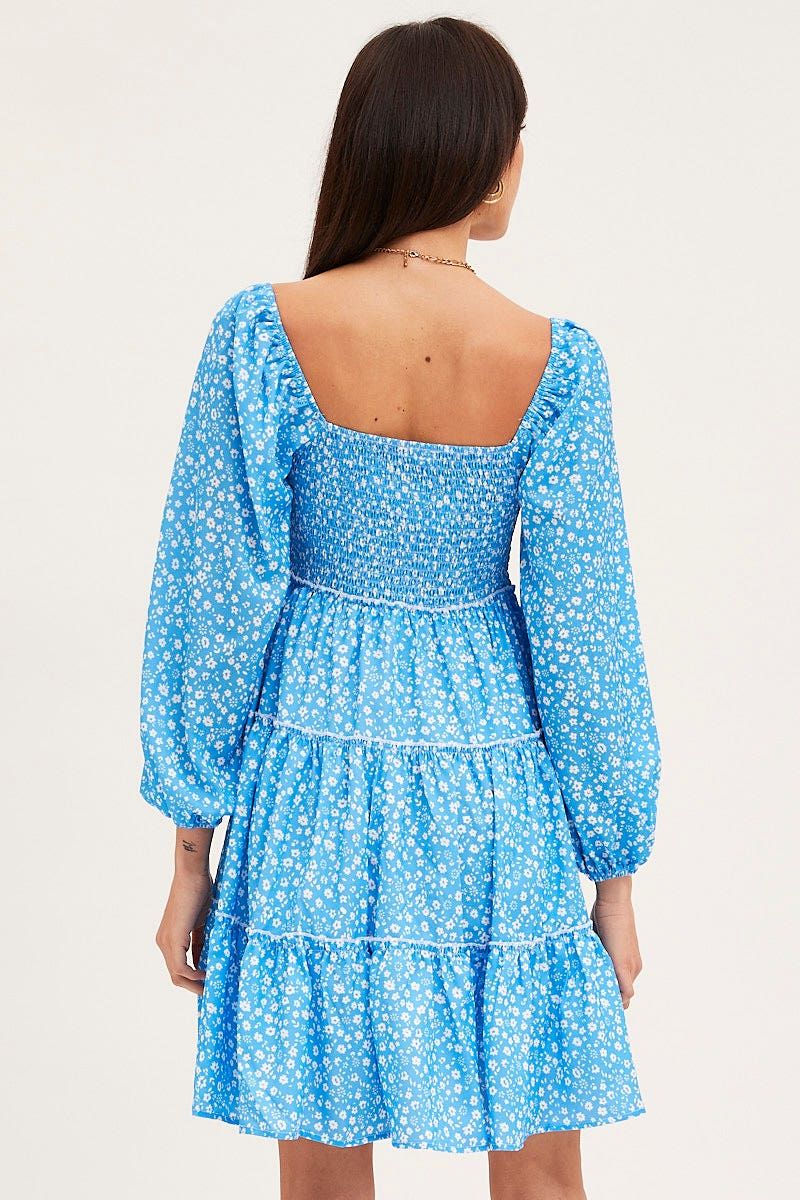 Print Fit And Flare Dress Long Sleeve Square Neck sold by Ally Fashion product image thumbnail 5