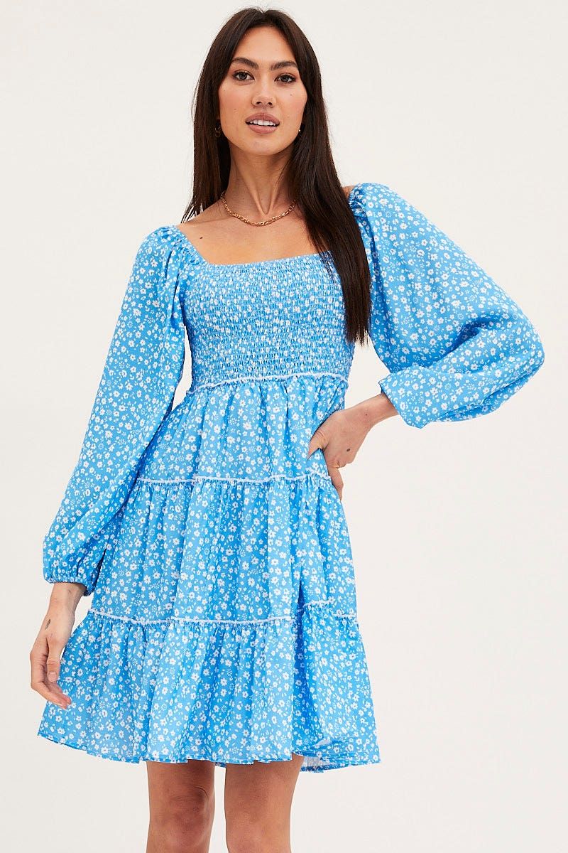 Print Fit And Flare Dress Long Sleeve Square Neck sold by Ally Fashion product image thumbnail 3