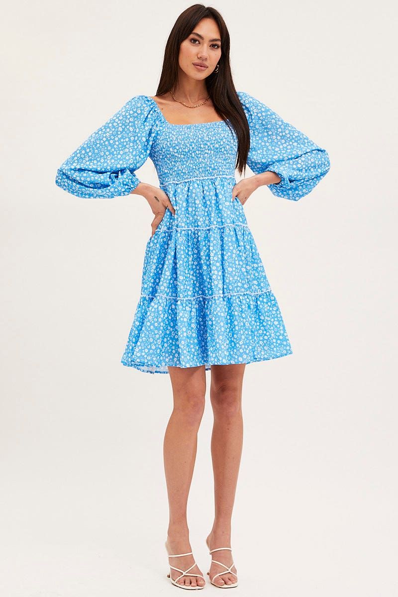 Print Fit And Flare Dress Long Sleeve Square Neck sold by Ally Fashion product image thumbnail 2