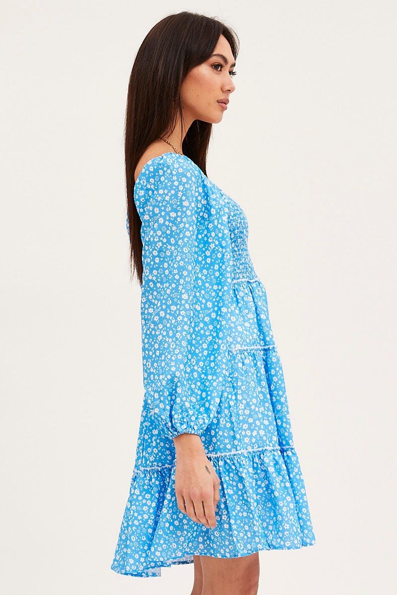 Print Fit And Flare Dress Long Sleeve Square Neck sold by Ally Fashion product image thumbnail 4