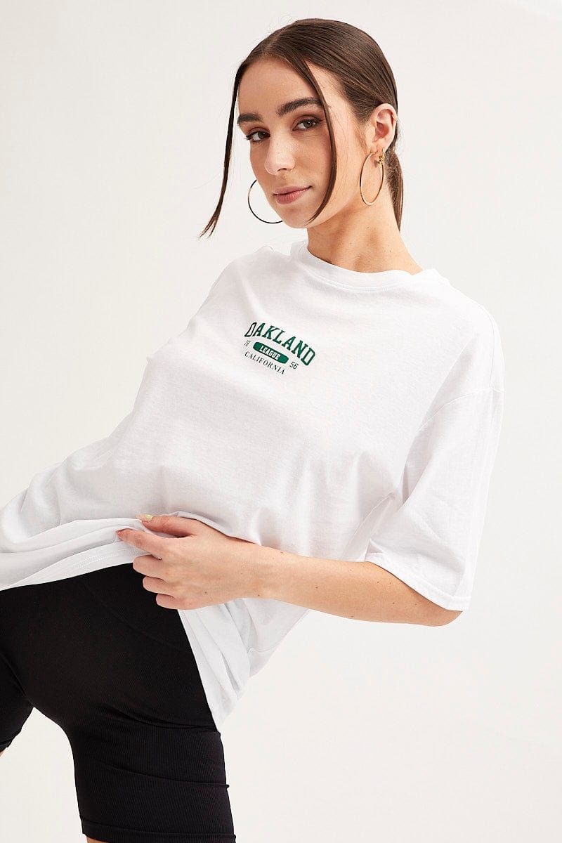 White Graphic T-Shirt Crew Neck Short Sleeve sold by Ally Fashion product image thumbnail 3