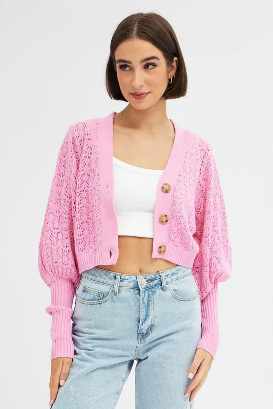 Pink Knit Cardigan Long Sleeve Crop sold by Ally Fashion