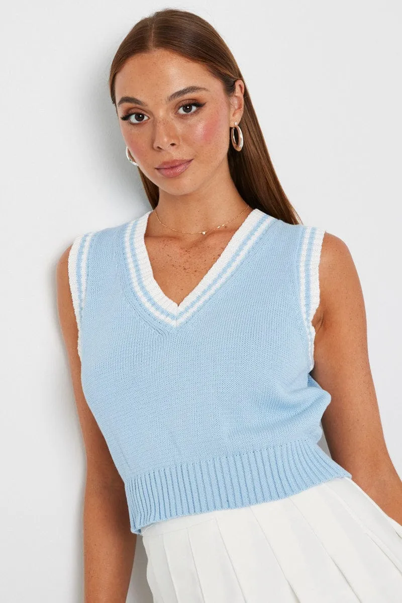 Blue Knit Vest V Neck Stripe sold by Ally Fashion product image thumbnail 3
