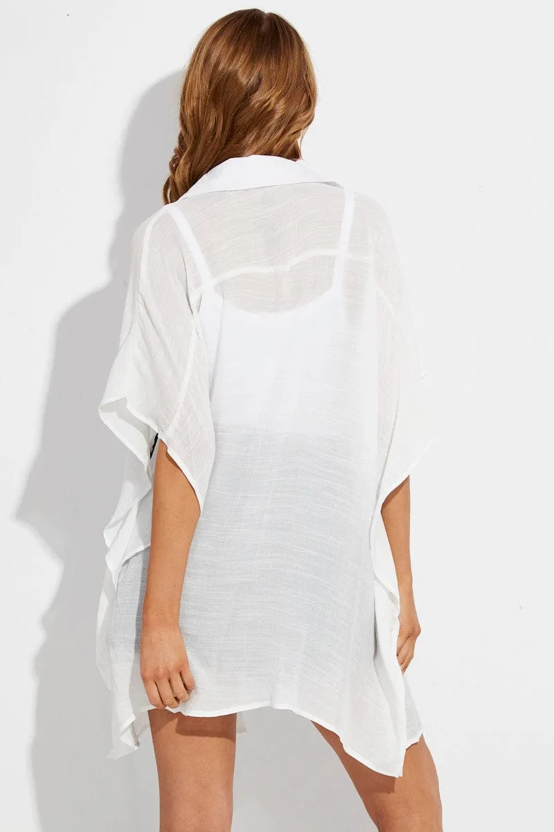 White Short Sleeve Shirt Collared Longline sold by Ally Fashion product image thumbnail 5