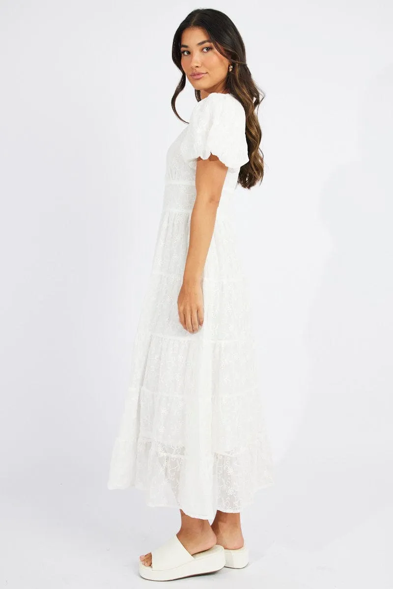 White Maxi Dress Short Sleeve Tiered Lace sold by Ally Fashion product image thumbnail 4