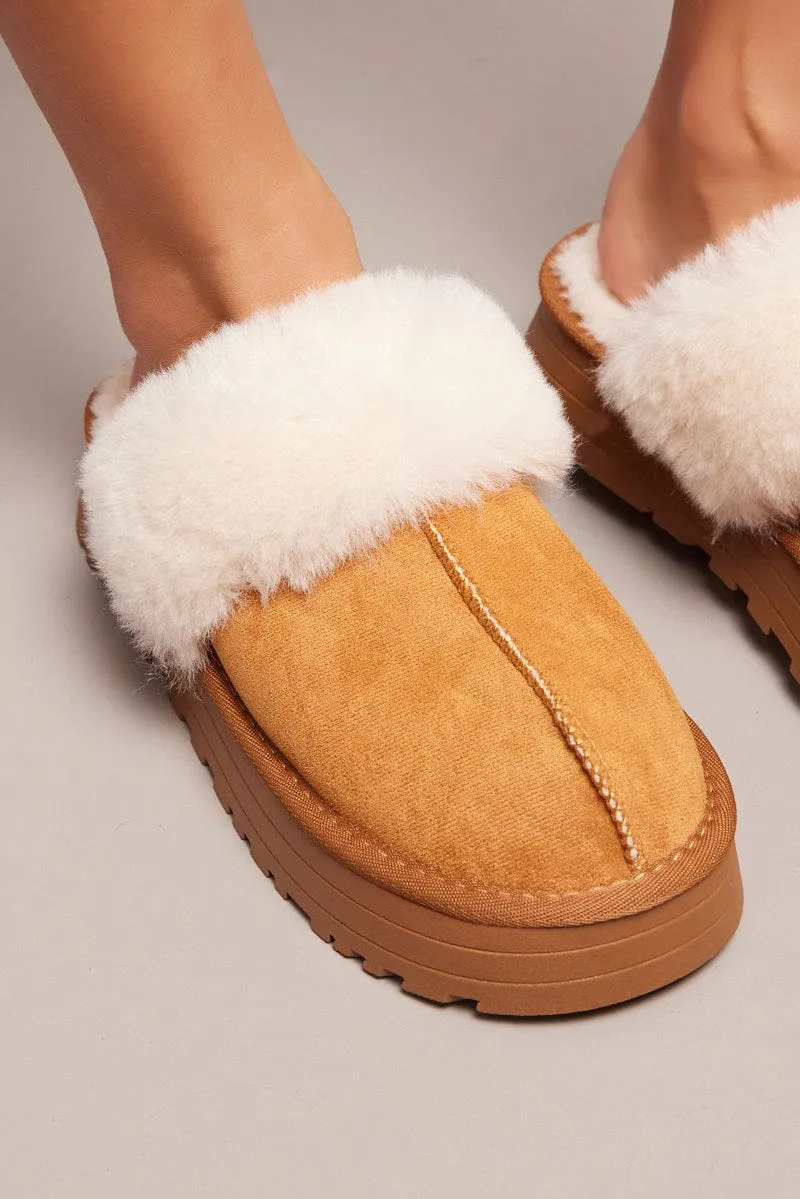 Beige Chunky Faux Fur Mule Slippers sold by Ally Fashion product image thumbnail 2