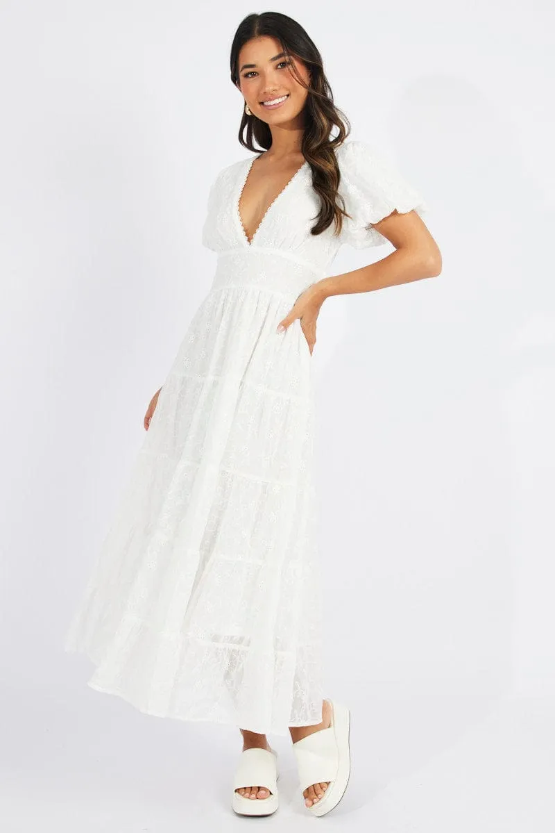 White Maxi Dress Short Sleeve Tiered Lace sold by Ally Fashion