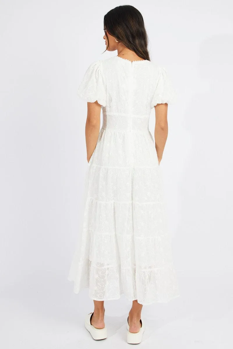 White Maxi Dress Short Sleeve Tiered Lace sold by Ally Fashion product image thumbnail 5