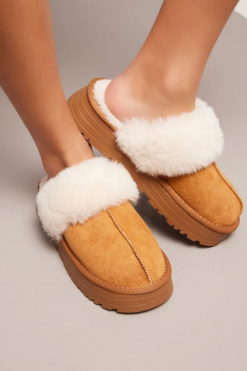 Beige Chunky Faux Fur Mule Slippers sold by Ally Fashion