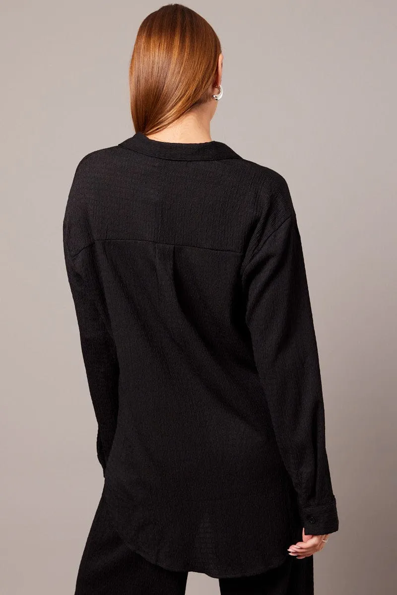Black Textured Shirt Long Sleeve sold by Ally Fashion product image thumbnail 5