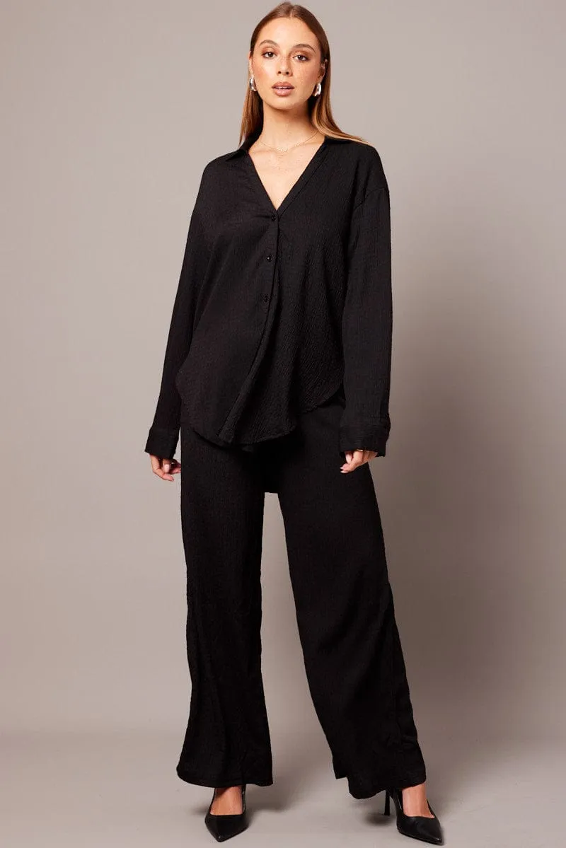 Black Textured Shirt Long Sleeve sold by Ally Fashion product image thumbnail 2