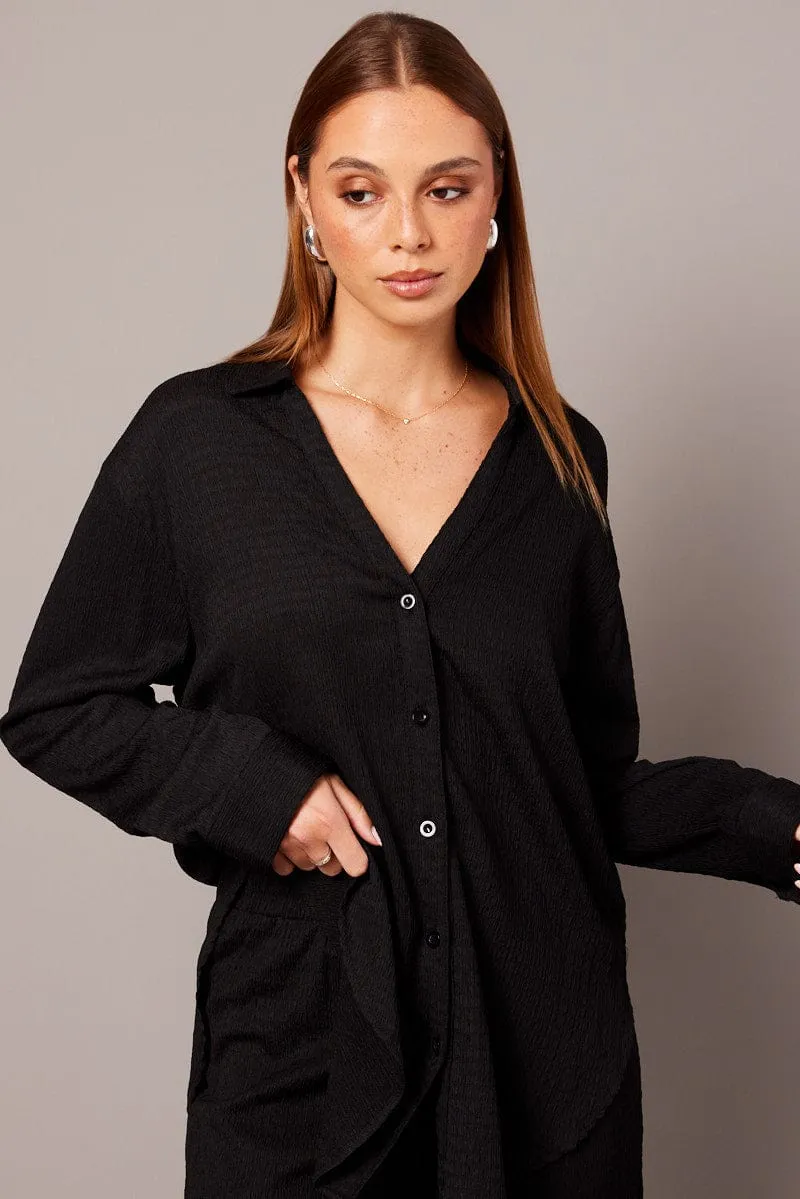 Black Textured Shirt Long Sleeve sold by Ally Fashion product image thumbnail 3