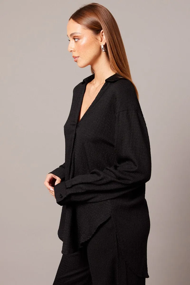 Black Textured Shirt Long Sleeve sold by Ally Fashion product image thumbnail 4