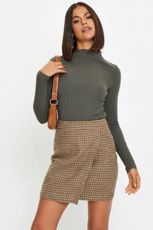 Check Mini Skirt Front Slit sold by Ally Fashion