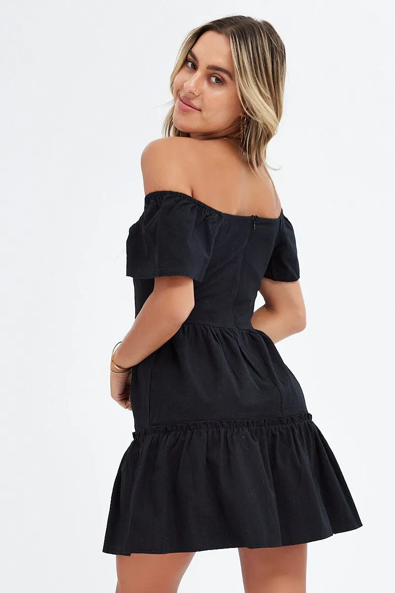 Black Button Front Mini Swing Dress sold by Ally Fashion product image thumbnail 5