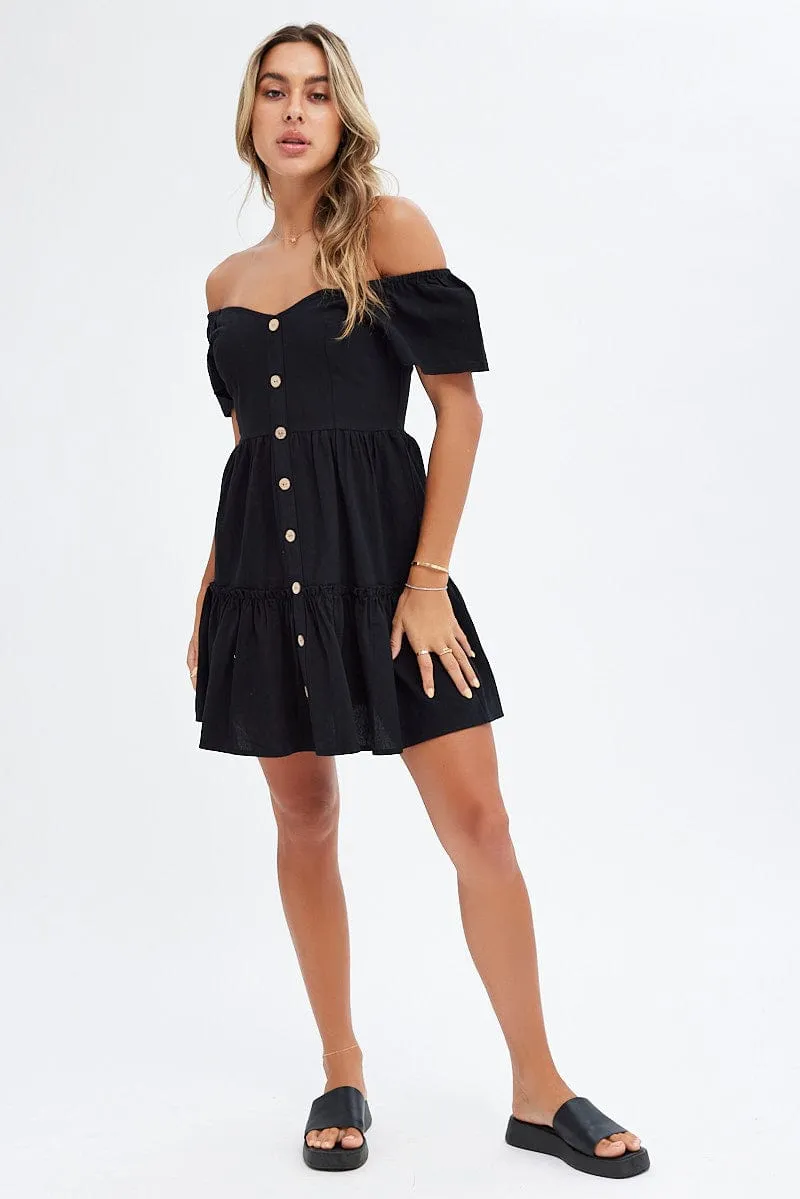 Black Button Front Mini Swing Dress sold by Ally Fashion product image thumbnail 2