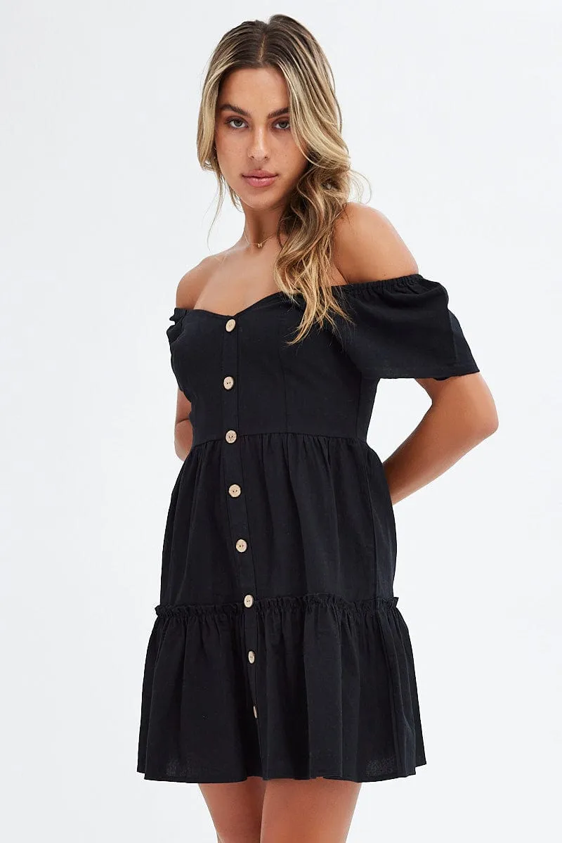 Black Button Front Mini Swing Dress sold by Ally Fashion product image thumbnail 3