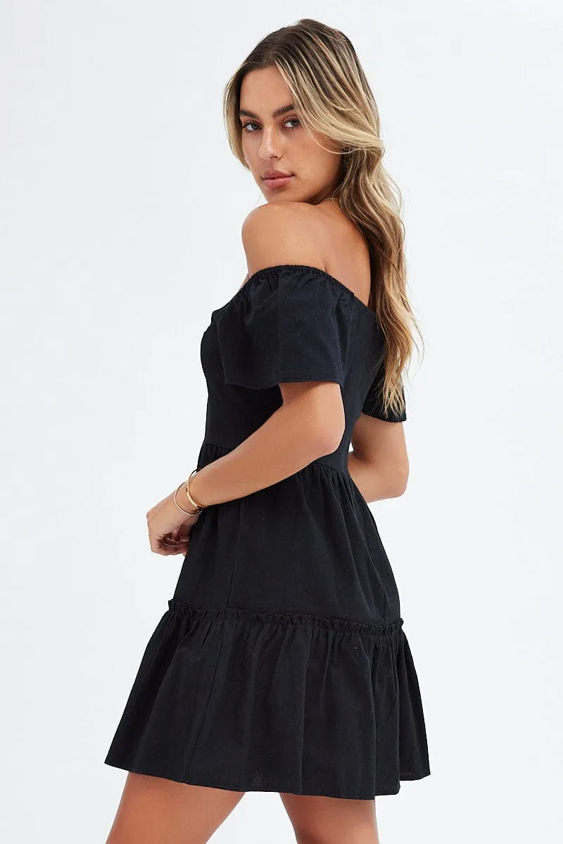 Black Button Front Mini Swing Dress sold by Ally Fashion product image thumbnail 4