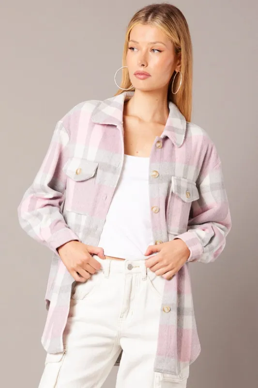 Pink Check Relaxed Shirt Long Sleeve sold by Ally Fashion