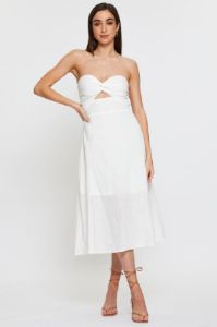 White Twist Front Bardot Midi Dress sold by Ally Fashion