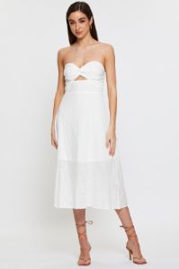 White Twist Front Bardot Midi Dress sold by Ally Fashion
