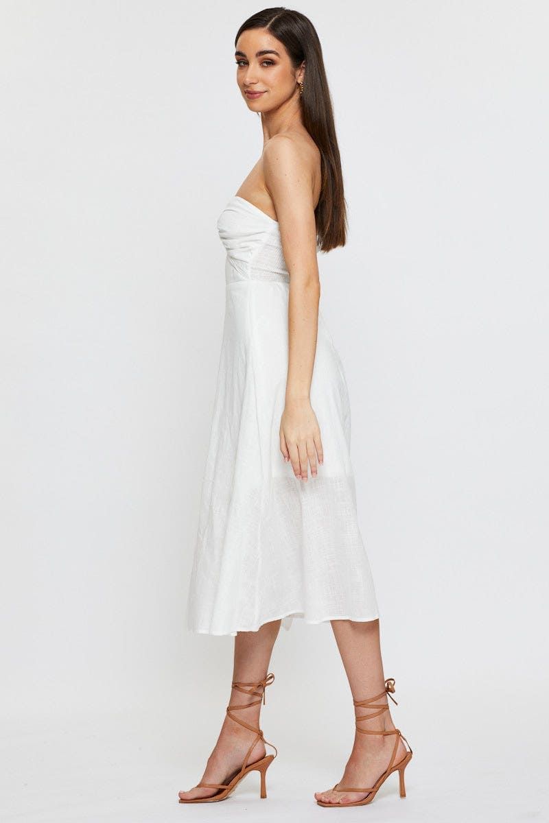 White Twist Front Bardot Midi Dress sold by Ally Fashion product image thumbnail 4