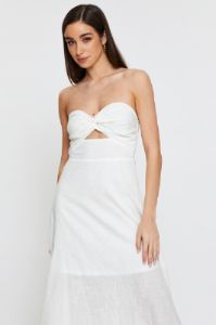 White Twist Front Bardot Midi Dress sold by Ally Fashion