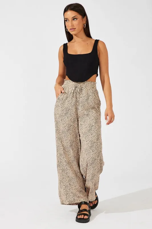 Beige Animal Print Wide Leg Pants High Rise sold by Ally Fashion
