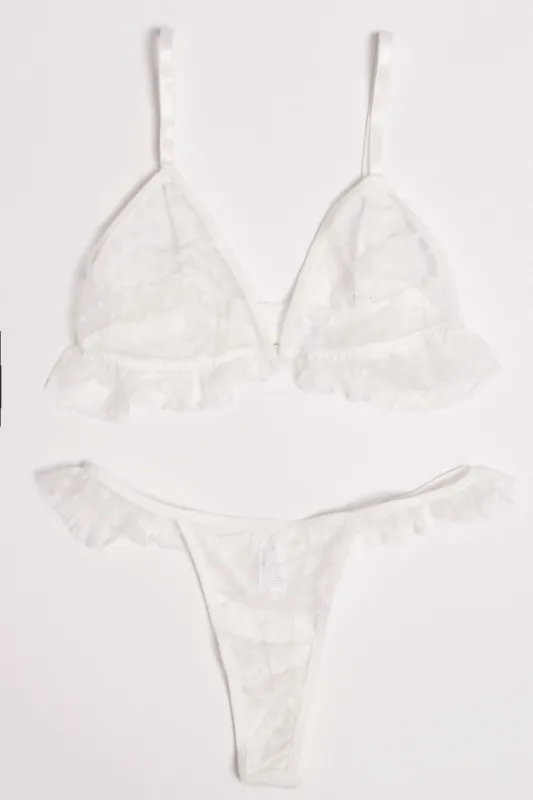 White Ruffles Mesh Lingerie Set sold by Ally Fashion