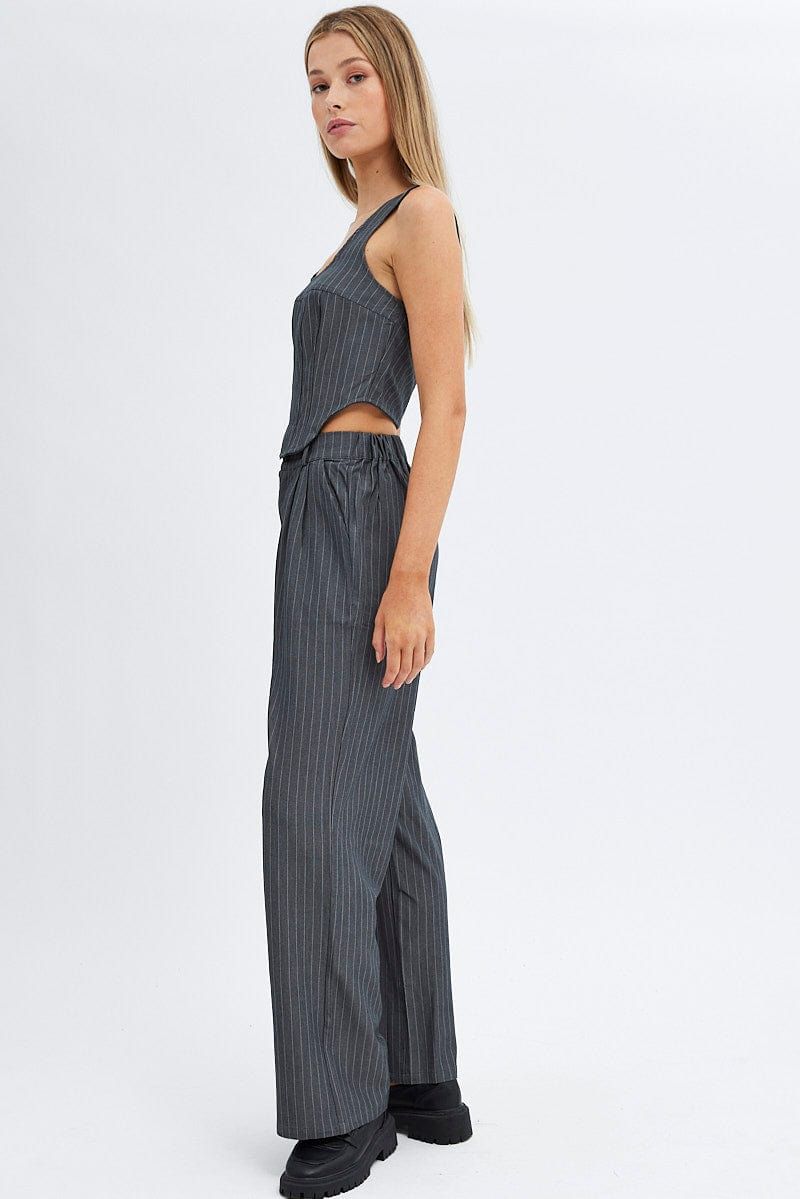 Grey Stripe Wide Leg Pants High Rise sold by Ally Fashion product image thumbnail 5