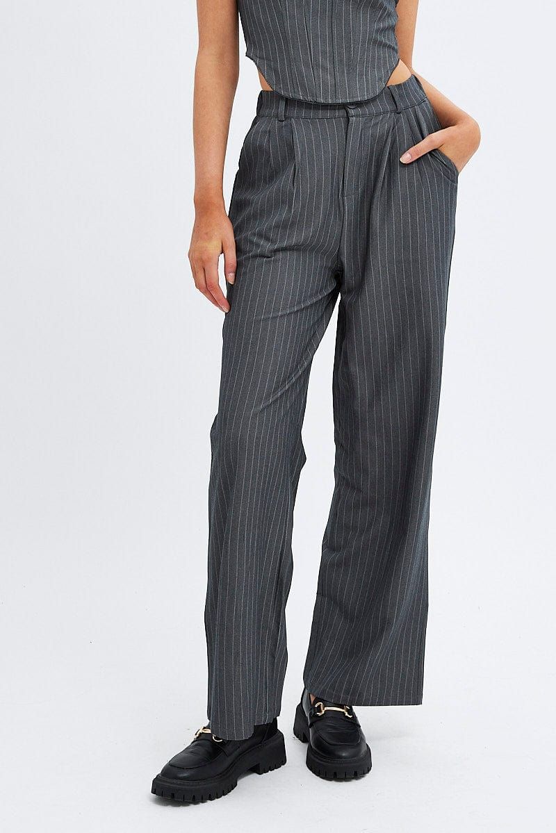 Grey Stripe Wide Leg Pants High Rise sold by Ally Fashion product image thumbnail 3