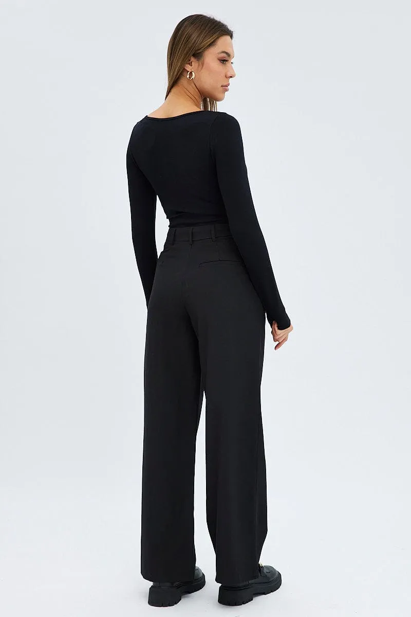 Black Wide Leg Pants Mid Rise sold by Ally Fashion product image thumbnail 5