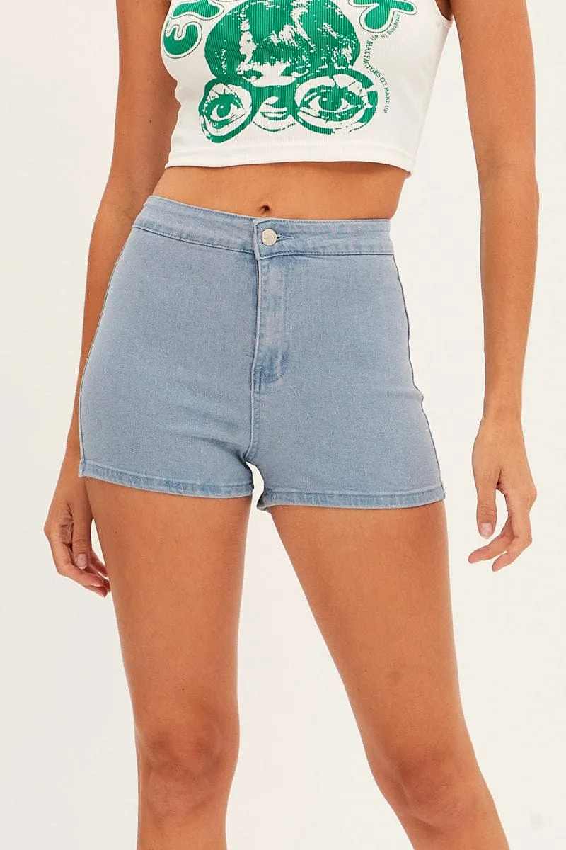 Blue Denim Shorts High Rise Skinny sold by Ally Fashion product image thumbnail 2