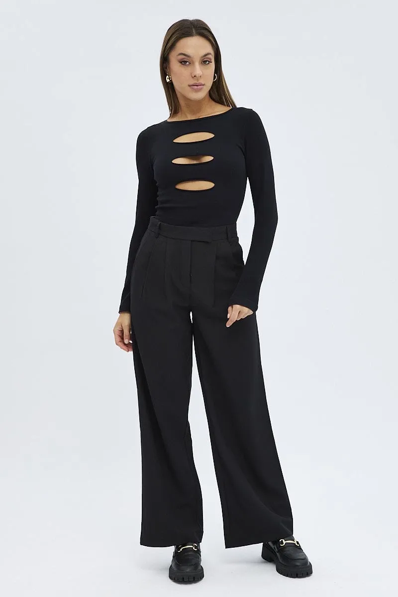 Black Wide Leg Pants Mid Rise sold by Ally Fashion product image thumbnail 3