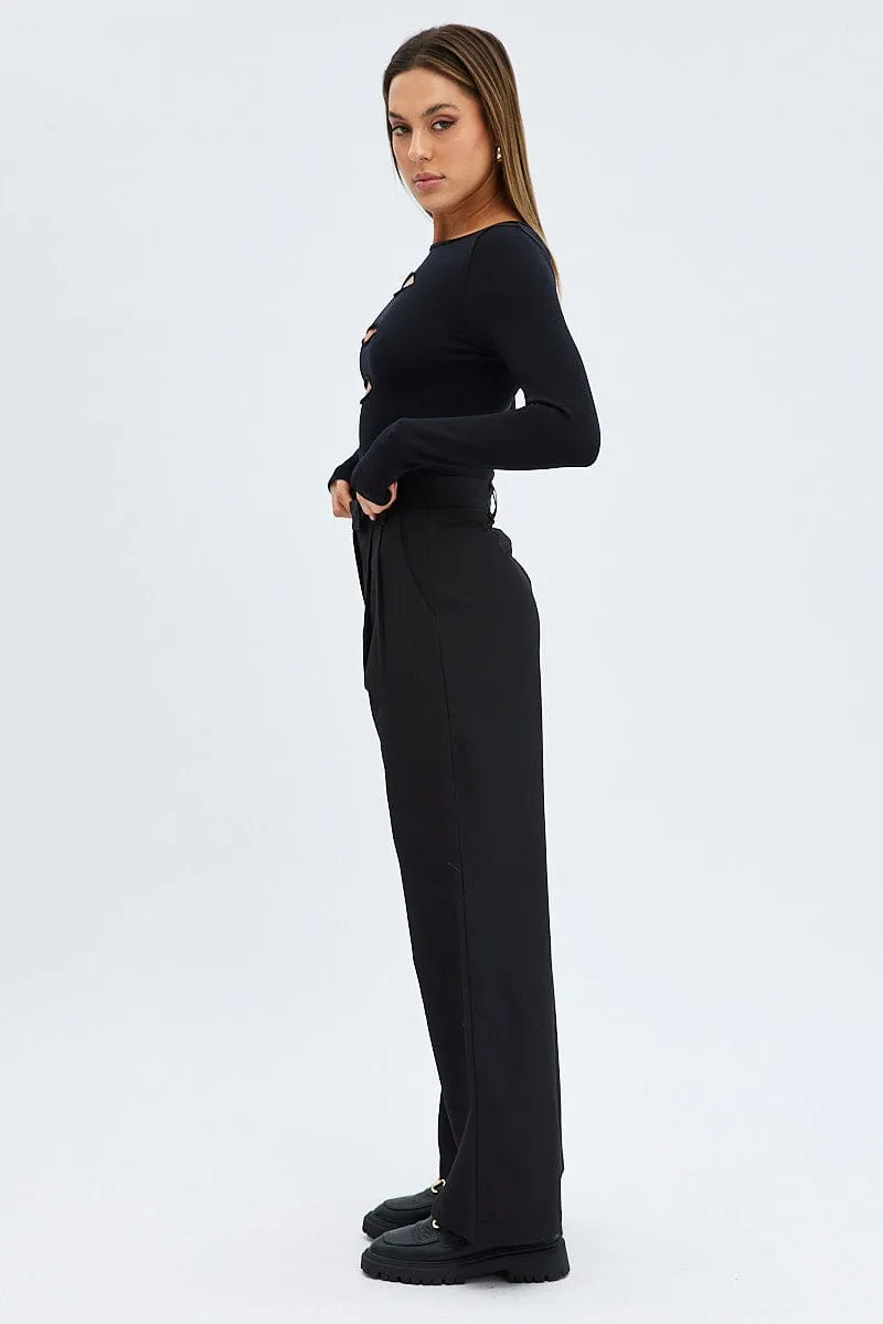 Black Wide Leg Pants Mid Rise sold by Ally Fashion product image thumbnail 4