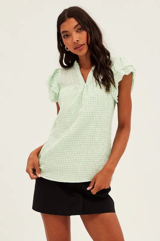 Green Ruffle Sleeve Top sold by Ally Fashion