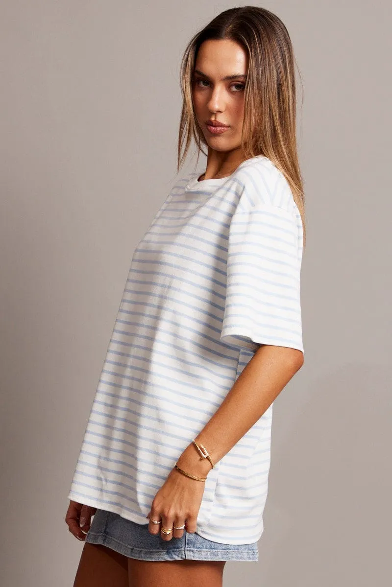Blue Stripe Oversized T Shirt Short Sleeve Crew Neck sold by Ally Fashion product image thumbnail 4