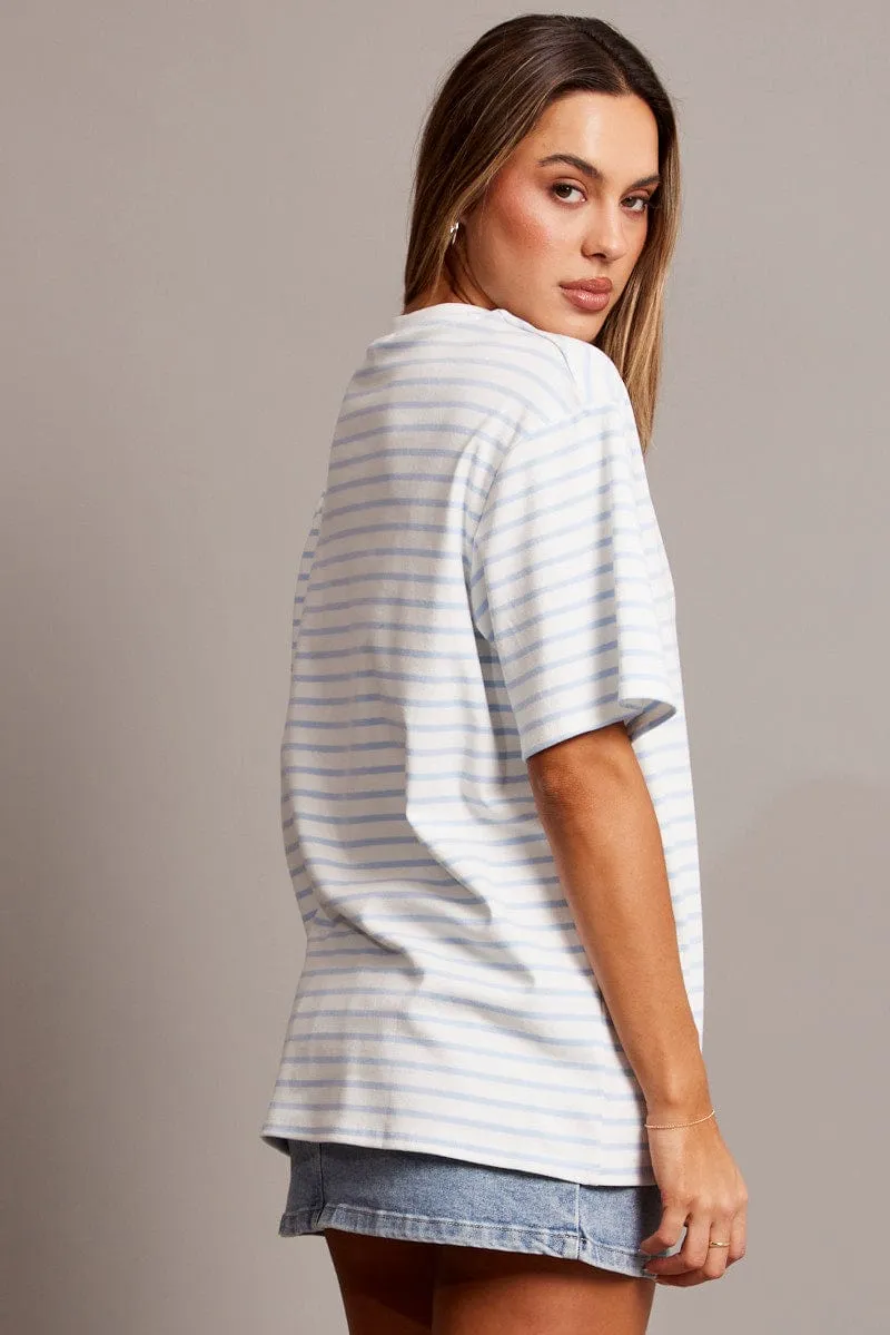Blue Stripe Oversized T Shirt Short Sleeve Crew Neck sold by Ally Fashion product image thumbnail 5