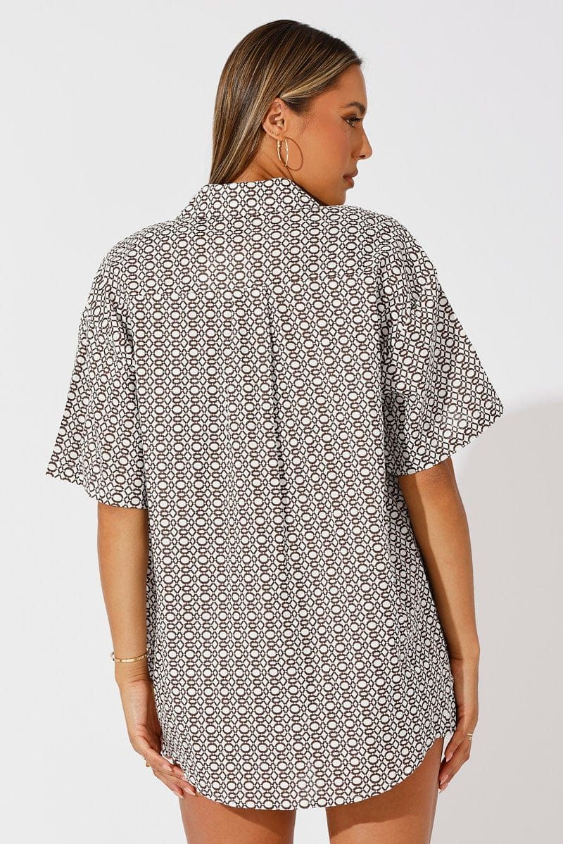 Brown Geo Linen Shirt Short Sleeve sold by Ally Fashion product image thumbnail 5