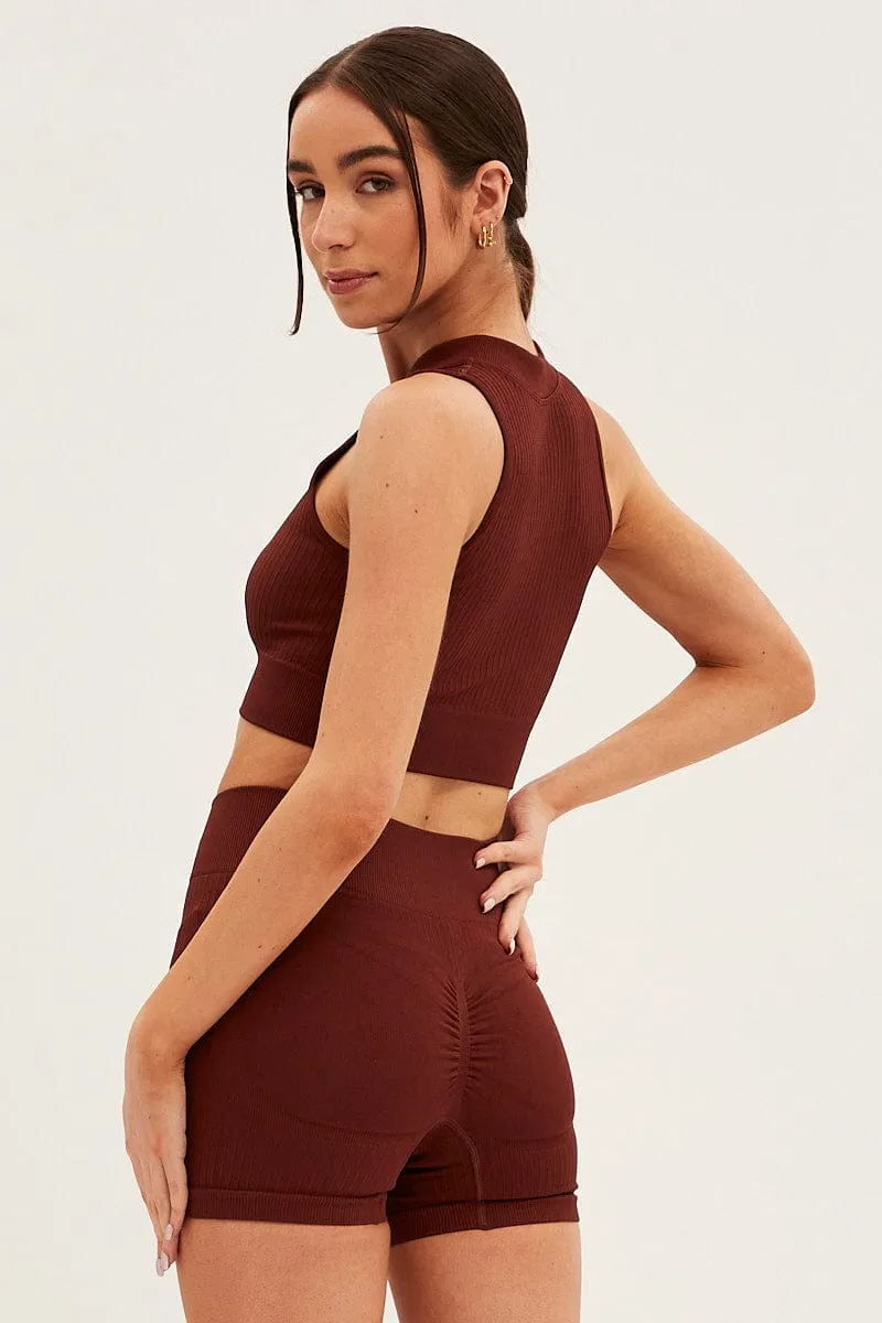 Brown Seamless Zip Top And Bike Shorts Activewear Set sold by Ally Fashion product image thumbnail 5