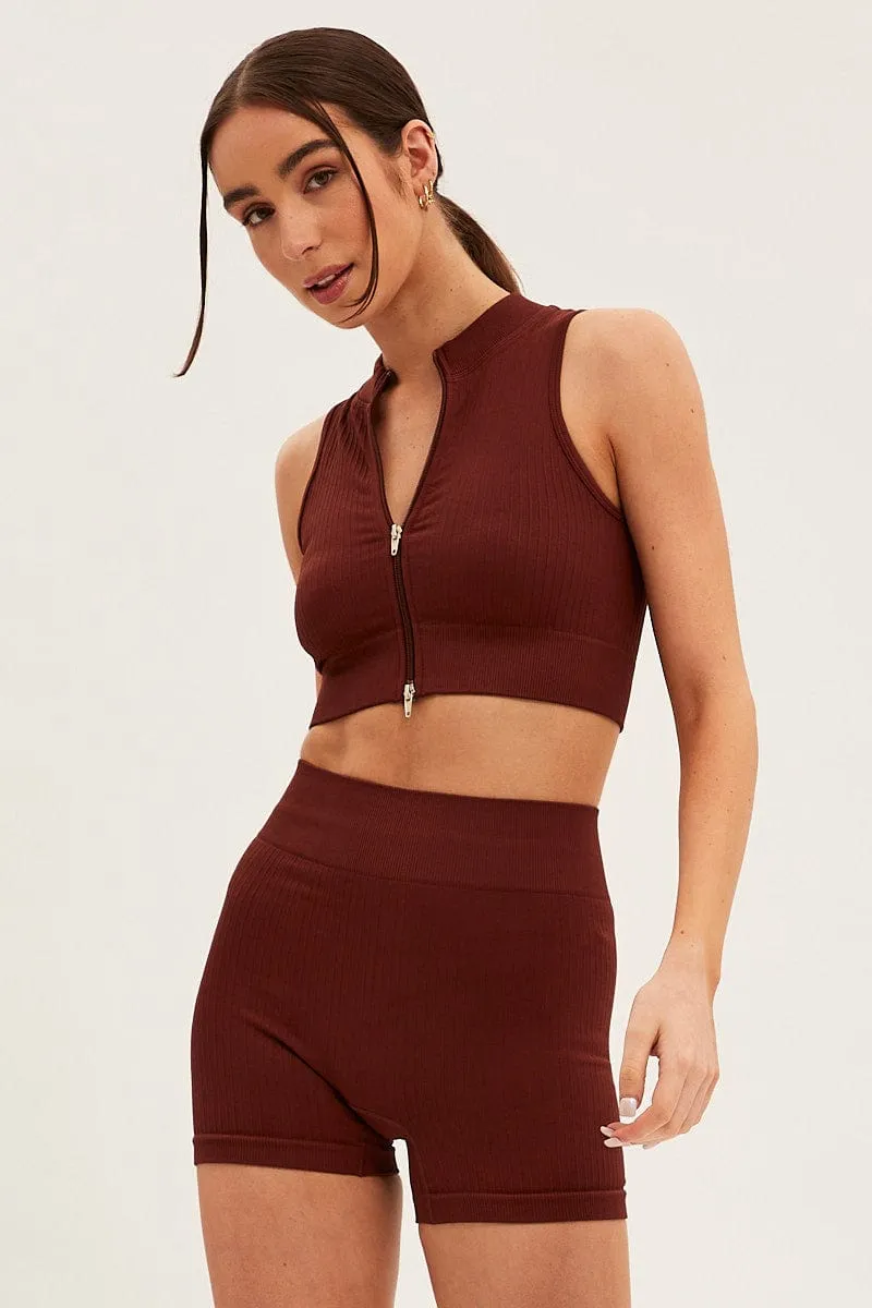 Brown Seamless Zip Top And Bike Shorts Activewear Set sold by Ally Fashion product image thumbnail 3