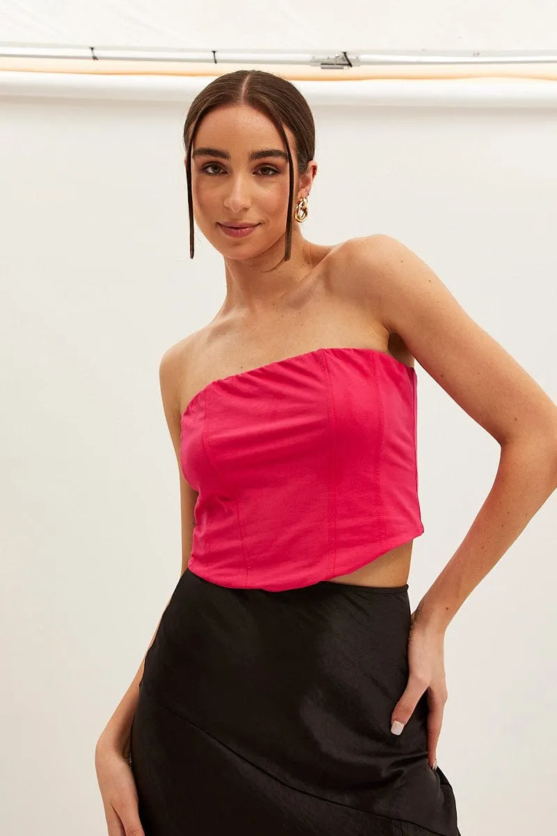 Pink Corset Bandeau Crop Top sold by Ally Fashion